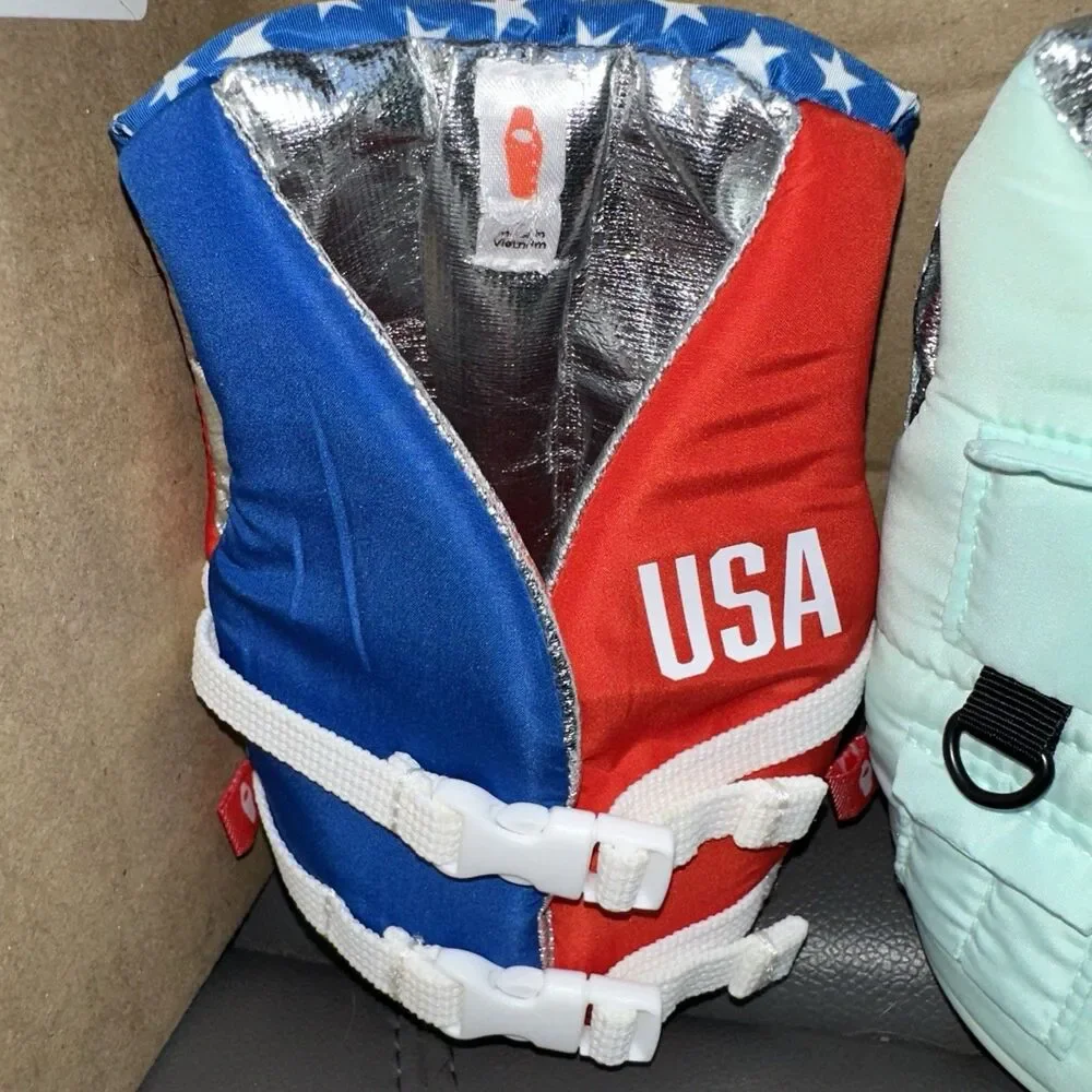 2 Puffin Adventurer Vest Insulated Drink Holder Coozie Koozie Mint & Liberty USA